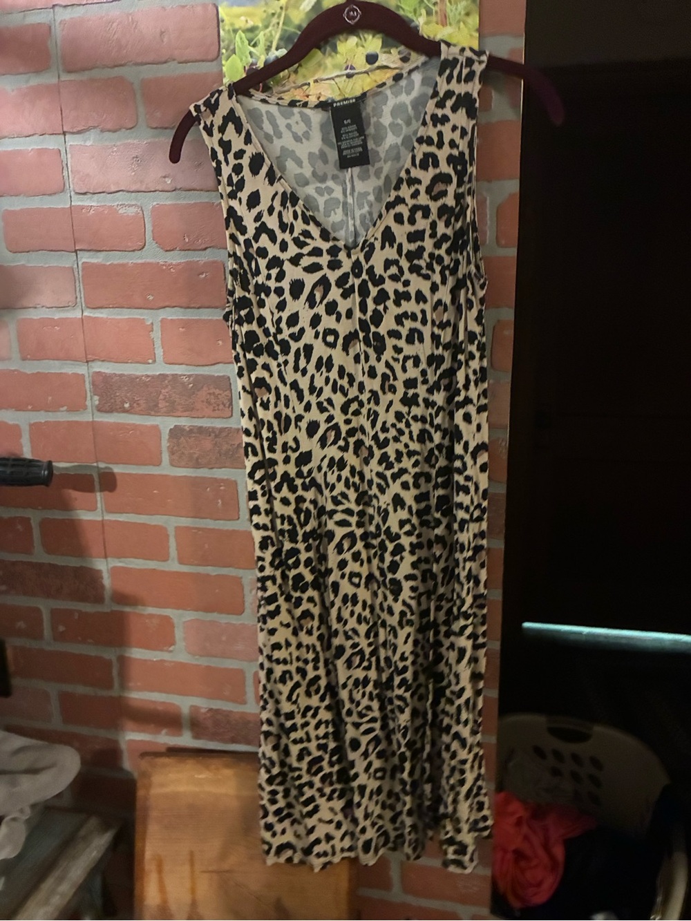 Leopard Print Sleeveless V-Neck Midi Dress - Beige/Black